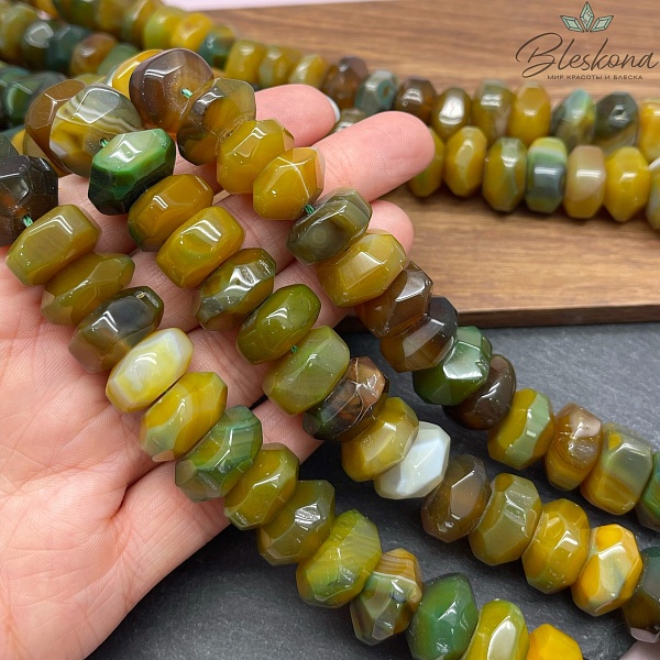 Агат желто- зеленый (тонированный) диски в огранке 9*16 мм