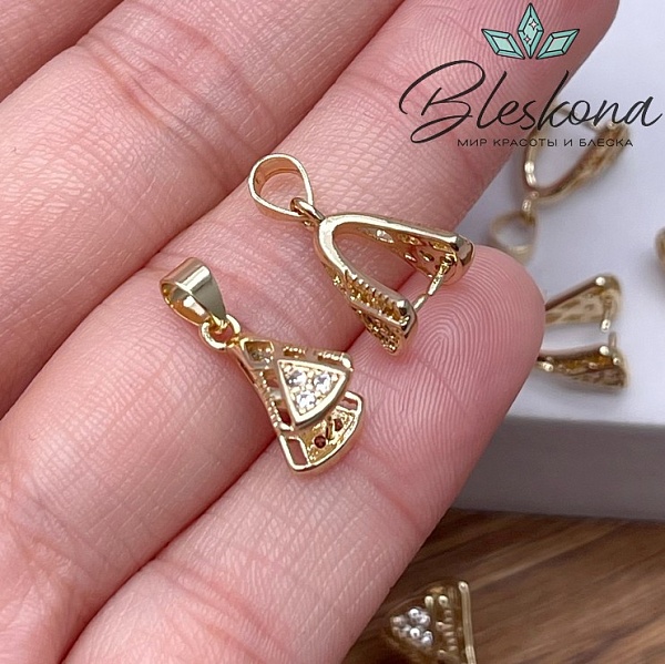 13*7,5 мм Цвет золото, Бейл Зажимной треугольник цирконы