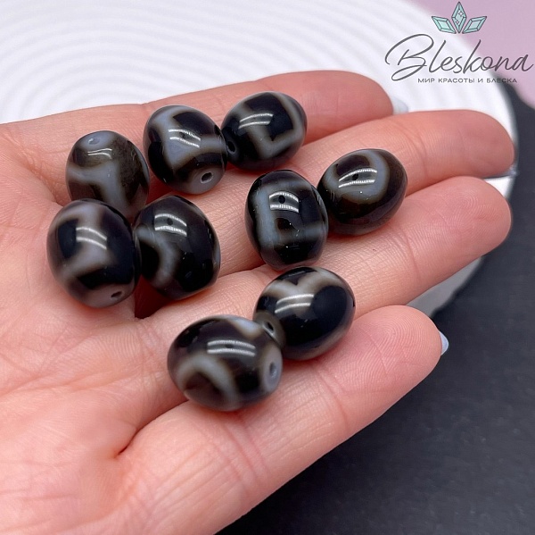 Бусина Дзи Небо и Земля черно-белый бочонок 12*14 мм