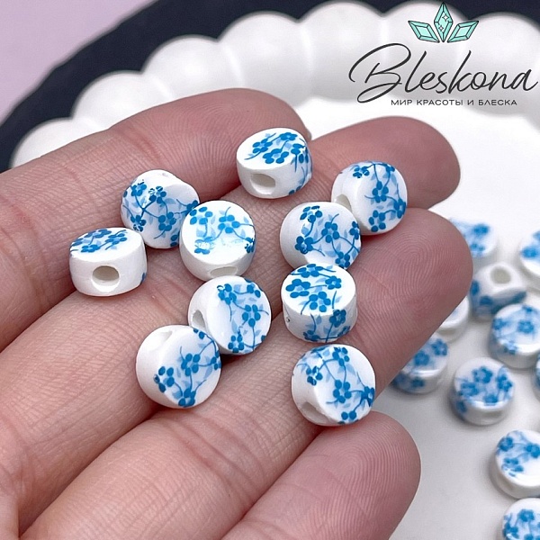 8,5 мм Керамика Бусина таблетка роспись гжель №30 (штучно)