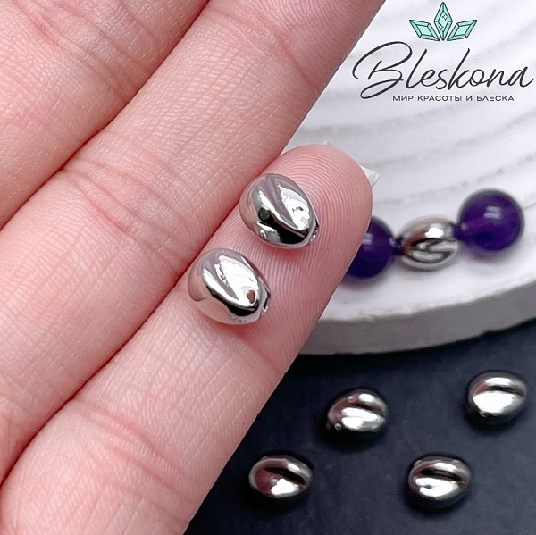 8*6 мм Цвет серебро, Бусина фактурная фриформ 