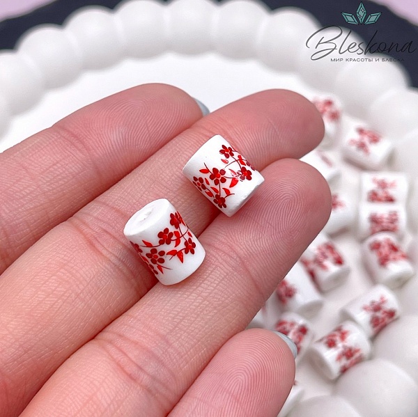 10,5*8,5 мм Керамика Бусина цилиндр роспись гжель №10 (штучно)