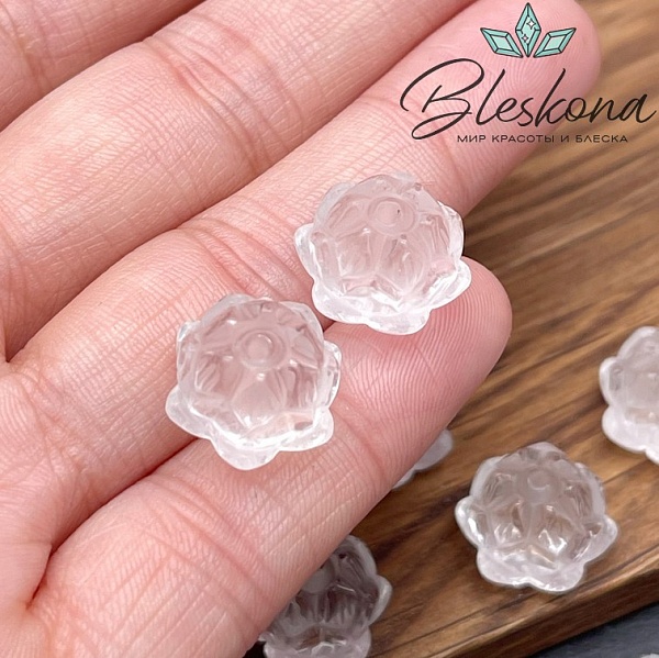 13,5 мм Резная Бусина Распустившийся бутон (лотос) Горный Хрусталь