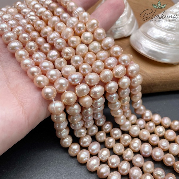 Жемчуг натуральный пудровый 8,5-9 мм 