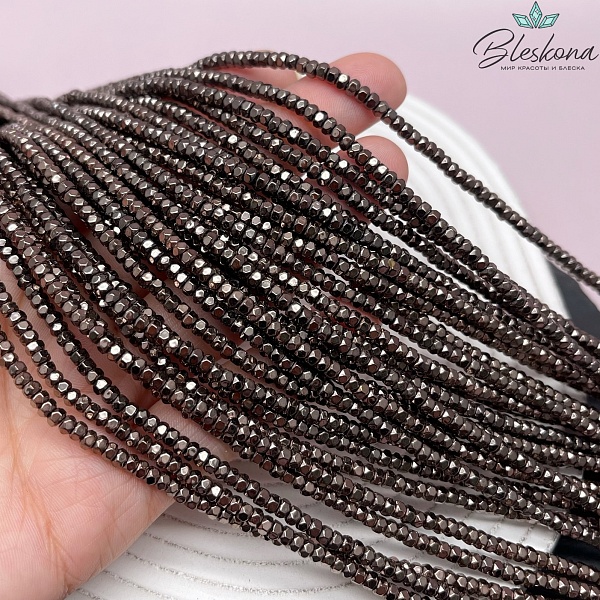 3*2 мм Гематин имитация, коричневый №1 (шоколадный), рондель круглая огранка