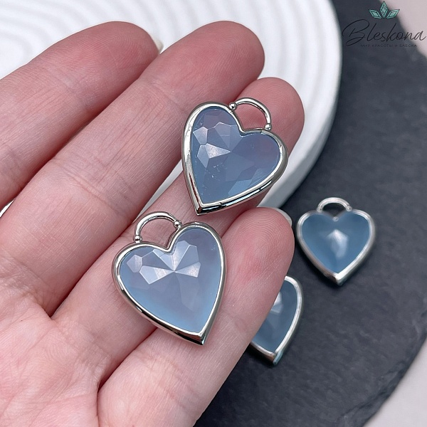23,5*19 мм,Подвеска Сердце голубой кварц ,цвет серебро