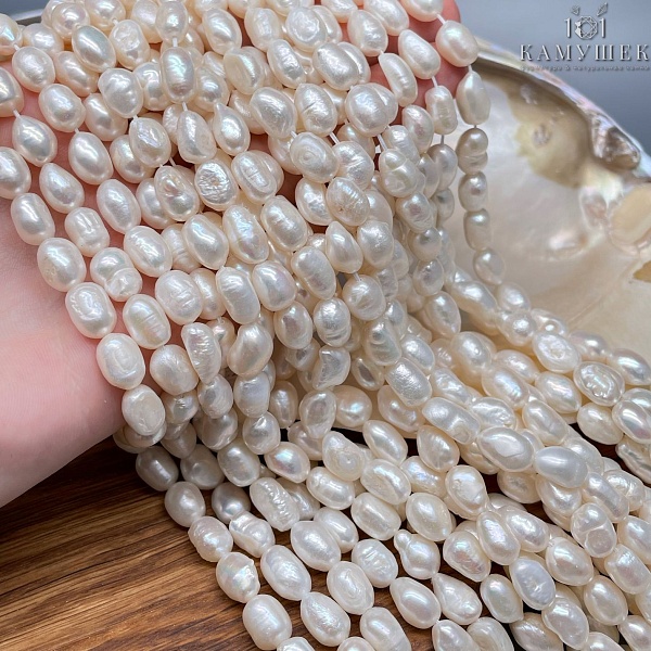 Жемчуг барочный рис белый №1 6,5-7,5 мм 