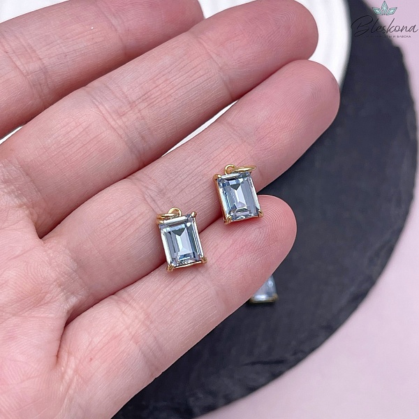 8*5 мм, Цвет золото, Подвеска прямоугольник светло- синий циркон