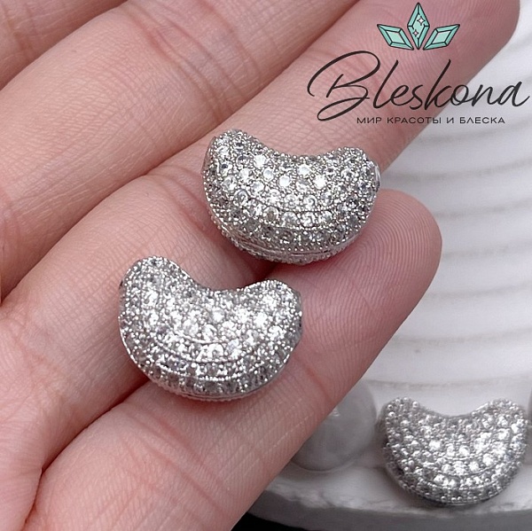 16,6*11,6 мм Цвет серебро, Бусина фриформ с цирконами