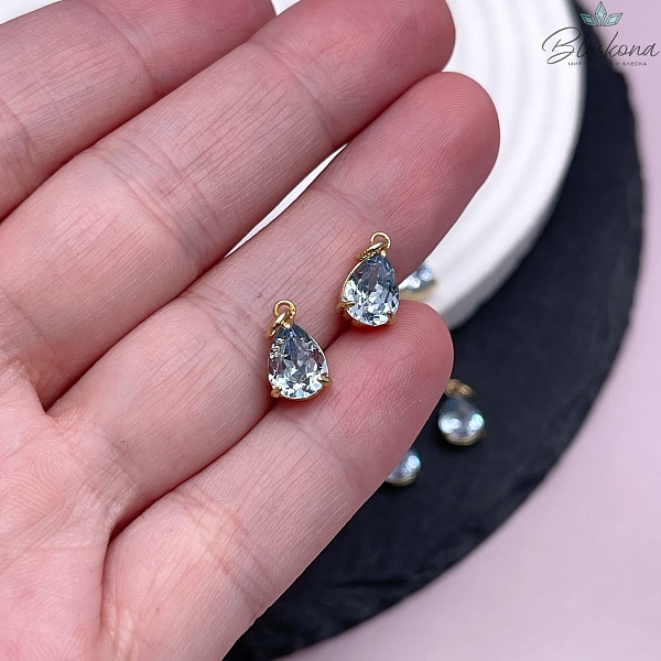 11*7 мм, Цвет золото, Подвеска капля светло-синий циркон