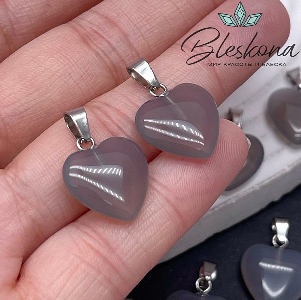 16*15 мм Цвет серебро, Подвеска Сердце Агат серый
