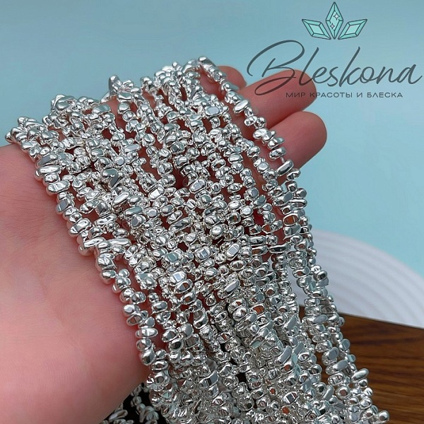 4,5-6 мм Гематин сколы шлифованные, светлое серебро, имитация