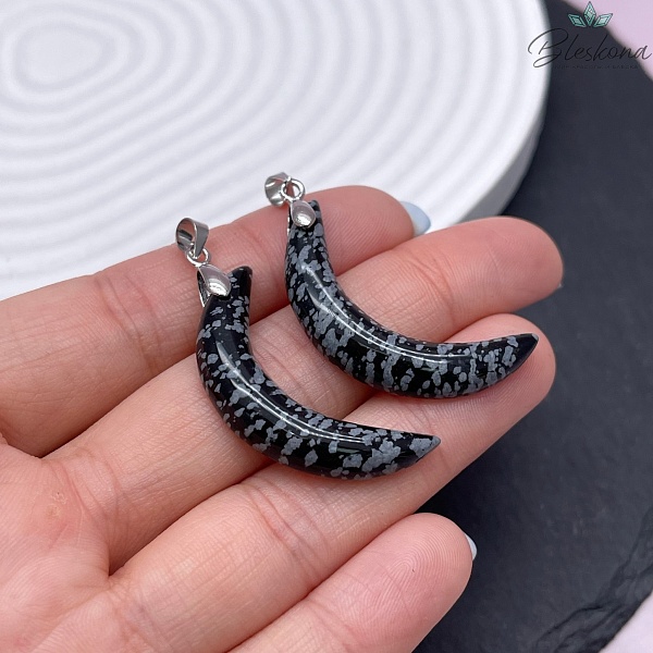 35,5*19,5 мм Цвет серебро, Подвеска полумесяц Обсидиан снежный