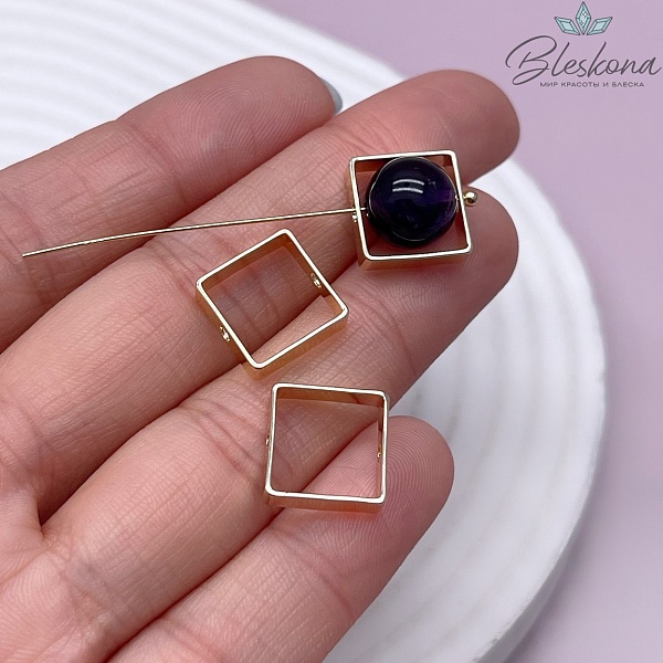 Бусина - коннектор Квадрат Цвет золото 12 мм 