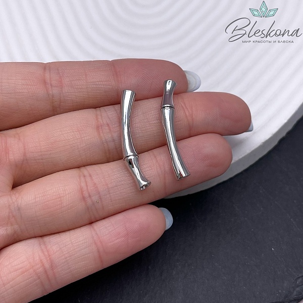 30*4,5 мм Цвет серебро, Бусина трубочка бамбук 