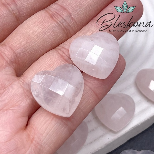 20 мм,Подвеска Сердце Розовый Кварц алмазная огранка