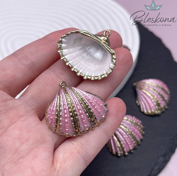 (23-28)*(26-31) мм, Цвет золото, Подвеска Ракушка фиолетовая