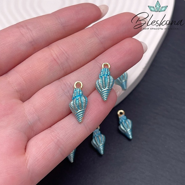 19*8,5 мм Цвет золото, Подвеска ракушка голубая эмаль