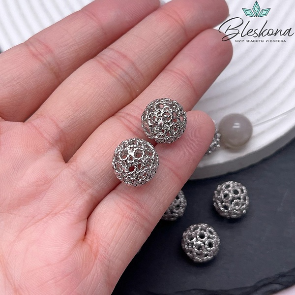 12,8 мм Цвет серебро, Бусина шар круги