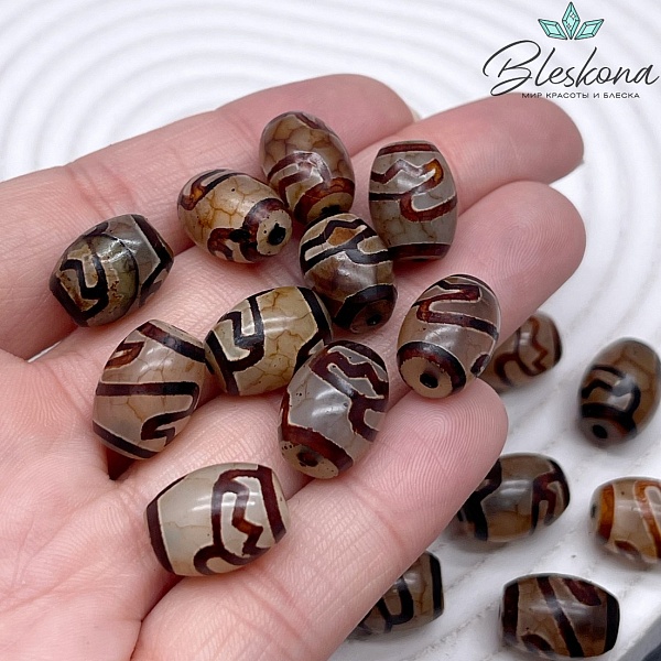 Бусина Дзи Лотос серо-коричневый бочонок 10*14 мм