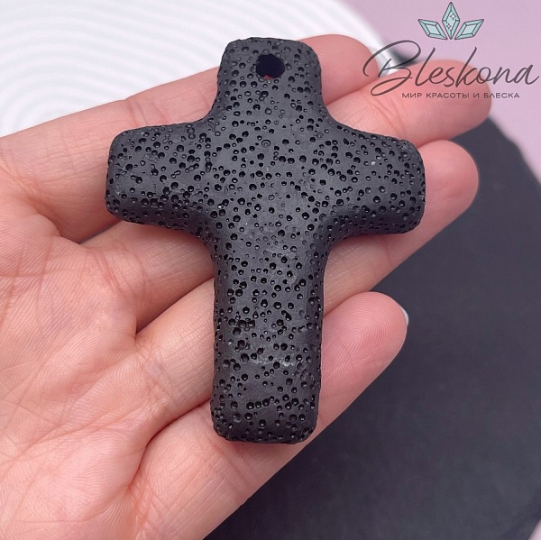 Лава Вулканическая Подвеска крест черный 66*52 мм