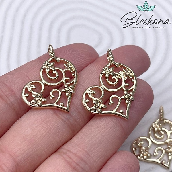 27,7*21 мм Цвет золото, Подвеска Сердце с цветочками