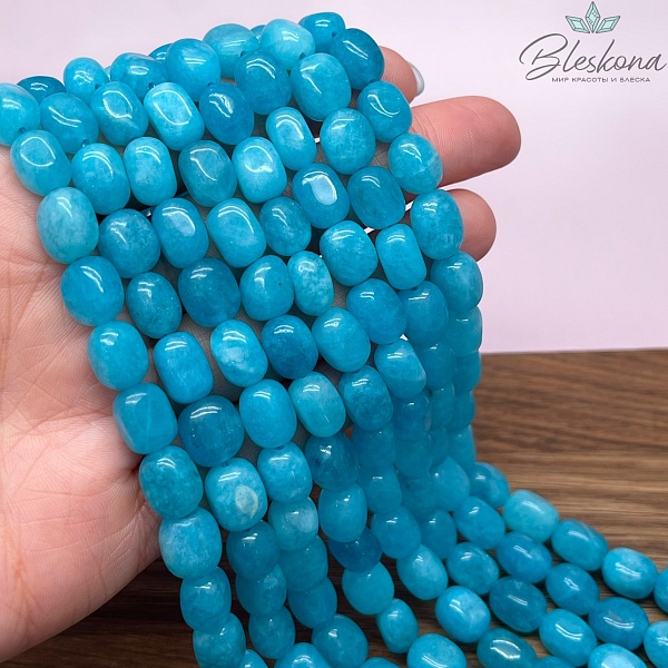  Кварц тонированный бирюзовый галтовка 10*8 мм