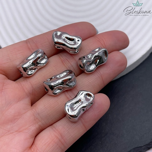 18*10 мм Цвет серебро, Бусина кпупная фриформ  