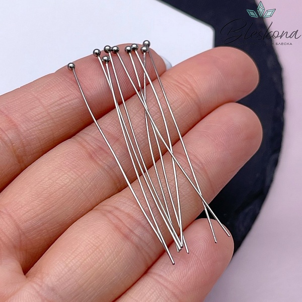 5 см*0,5 мм Цвет серебро, Пины шарик мягкие уп. 10 шт.