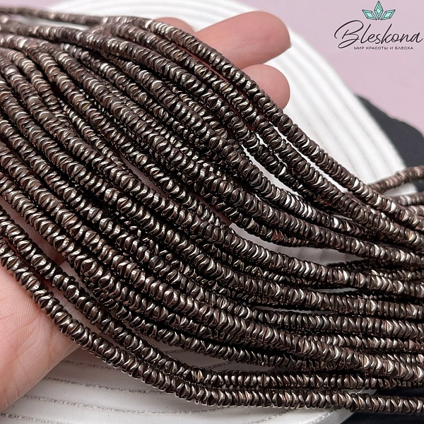 4 мм Гематин имитация, цвет коричневый №1 (шоколадный), диски волна