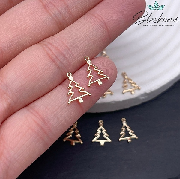 11*8,5 мм Цвет золото, Подвеска Елочка циркон