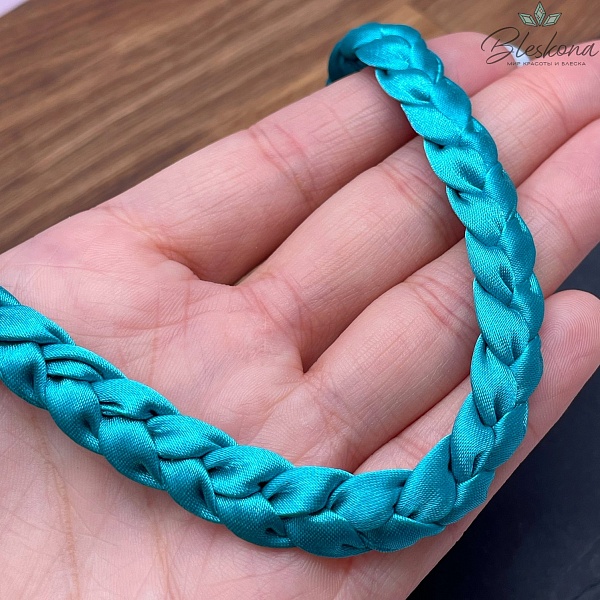 Шнурок косичка под кулон цвет голубой, серебро 40 см