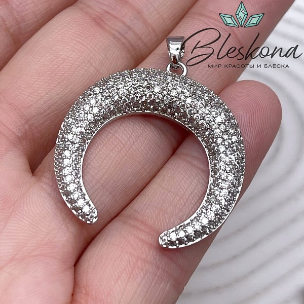 31*30 мм Цвет серебро, Подвеска Лунница с цирконами