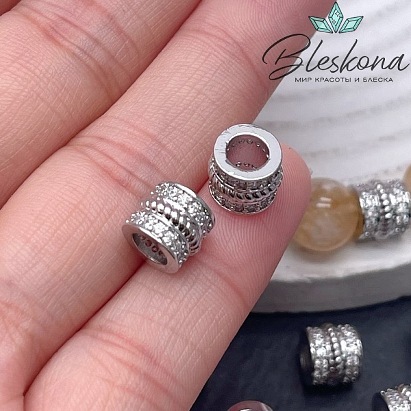 7*8,5 мм Цвет серебро, Бусина цирконы