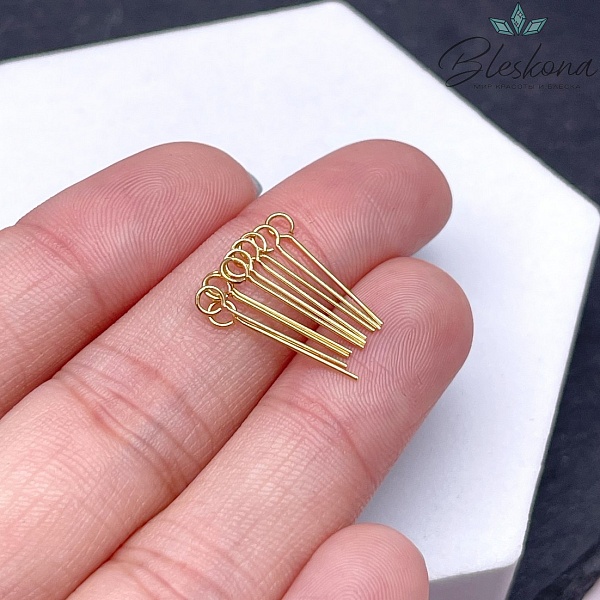 1,5 см*0,5 мм Цвет золото, Пины петелька жесткие уп. 10 шт