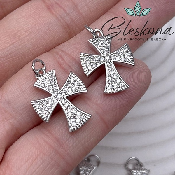 20*14,5 мм Цвет серебро, Подвеска Крест с цирконами 