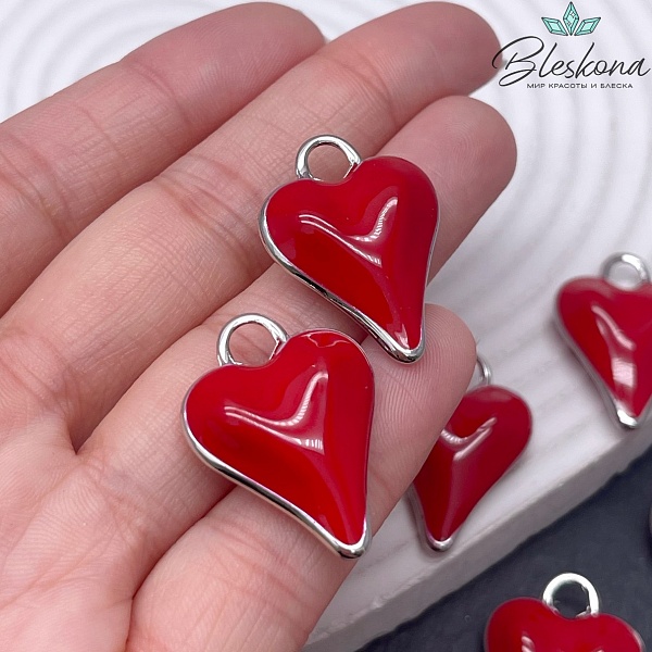 27,7*20 мм Цвет серебро, Подвеска Сердце красная эмаль