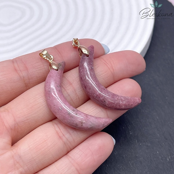 35,5*19,5 мм Цвет золото, Подвеска полумесяц Родонит розовый