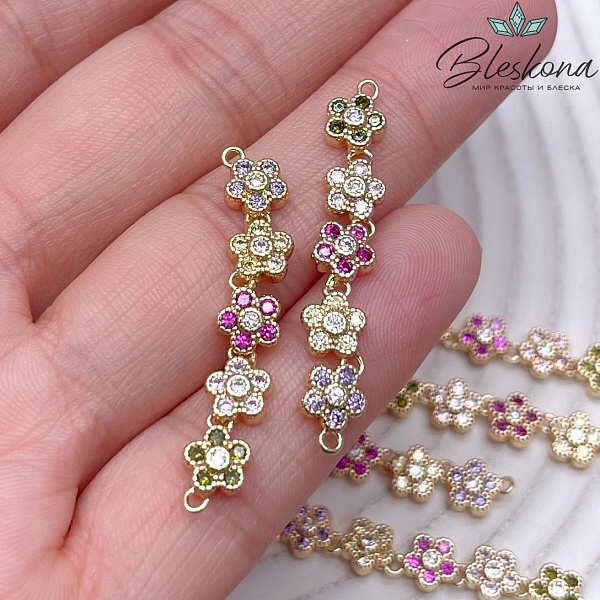 36*6 мм Цвет Золото, Коннектор Клевер цирконы микс