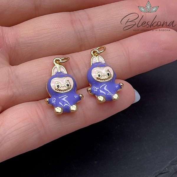 21,7*13 мм Цвет золото, Подвеска игрушка-монстрик Лабубу фиолетовая эмаль