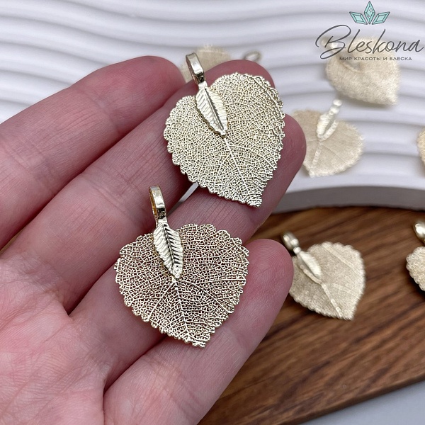 25*35 мм, Подвеска скелетированная, форма Березовый лист, Цвет золото