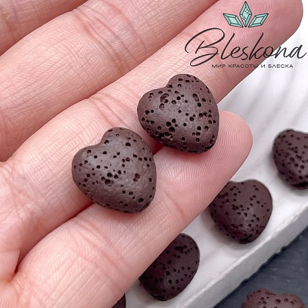 Бусина сердце Лава Вулканическая темно-коричневое (шоколадное) 14*13 мм
