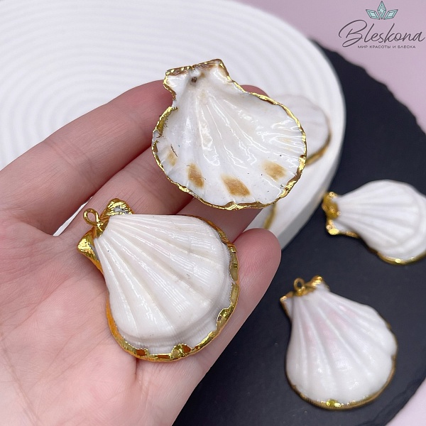 (40-42)*(35-37) мм, Цвет золото, Подвеска Ракушка белая