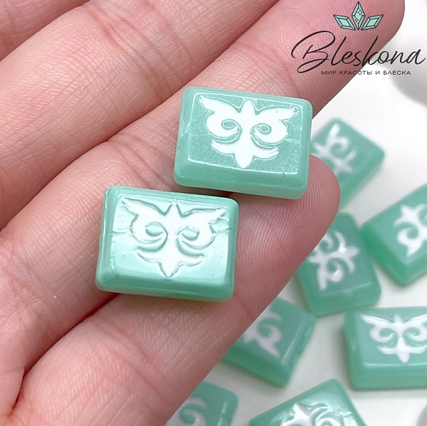 12*16 мм Бусина Этно прямоугольник зеленый белый рисунок