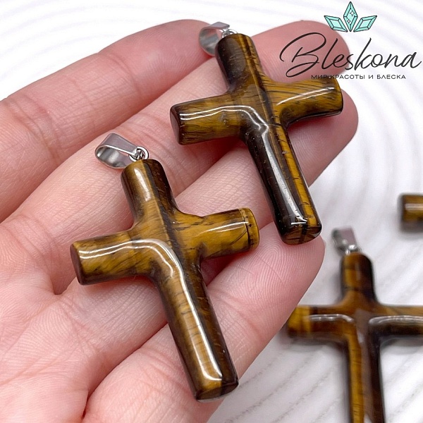 Подвеска крест Тигровый глаз, цвет серебро 43*29 мм