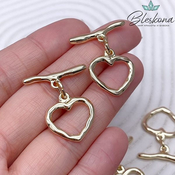 18,5*17,7 мм Цвет золото, Замок Тогл Сердце мятое