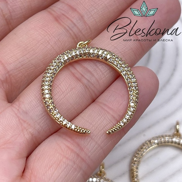 29*27 мм Цвет золото, Подвеска Лунница с цирконами 