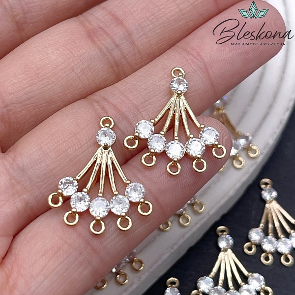 22,6*19,5 мм Цвет золото, Коннектор с цирконами на пять рядов