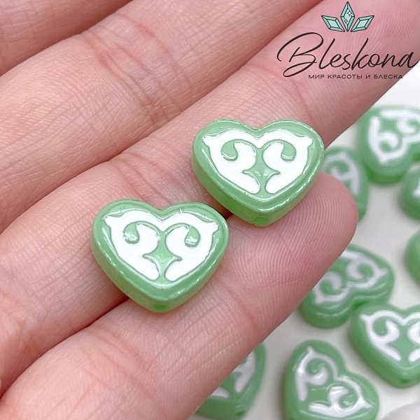 12*15 мм Бусина Этно сердце зеленое