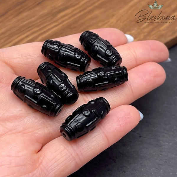 Резная Бусина Дзи 9 глаз Черный Обсидиан  30*10 мм